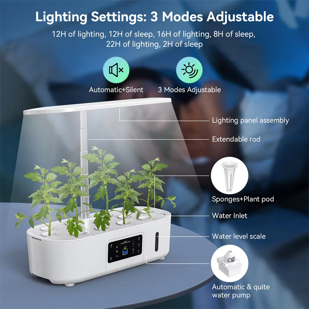 Indoor Hydroponic Herb Garden Kit with LED, Smart Pump & Auto Timer