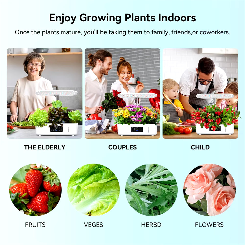 Indoor Hydroponic Herb Garden Kit with LED, Smart Pump & Auto Timer