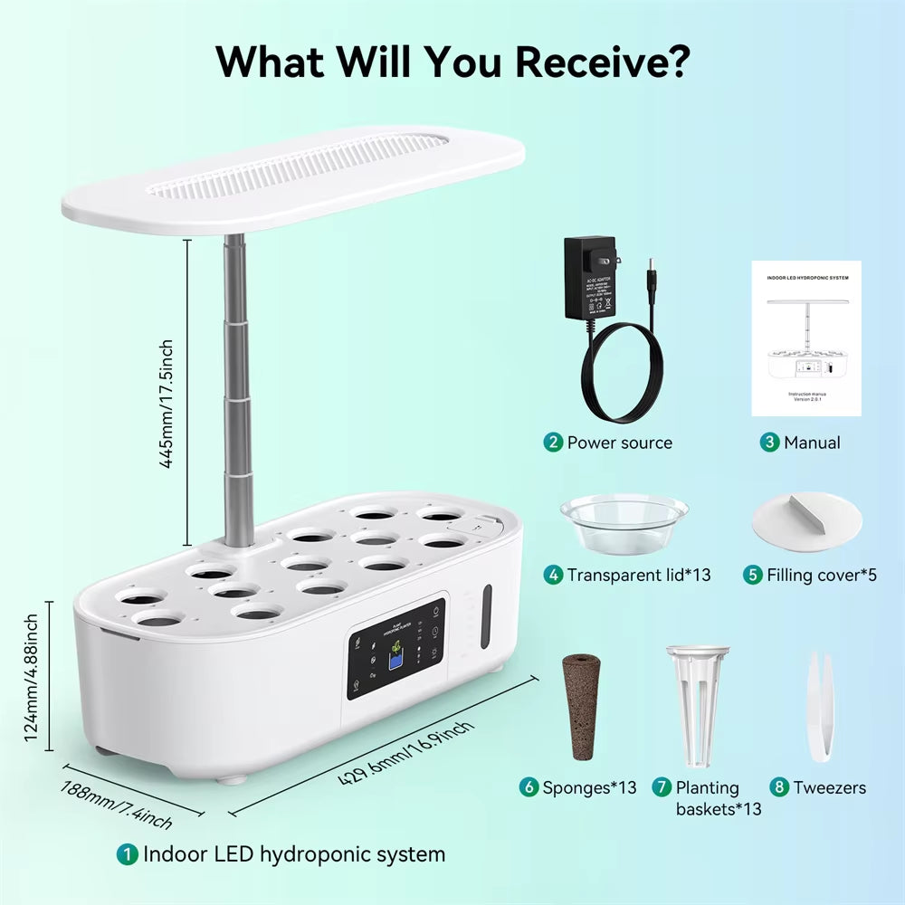 Indoor Hydroponic Herb Garden Kit with LED, Smart Pump & Auto Timer