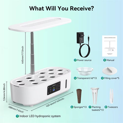 Indoor Hydroponic Herb Garden Kit with LED, Smart Pump & Auto Timer